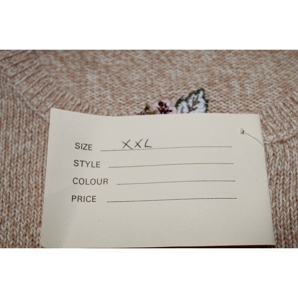 Vtg. Triona Design Women's XXL Knit Sweater Tan Embroiled LS 100% Cotton Ireland - Picture 9 of 12